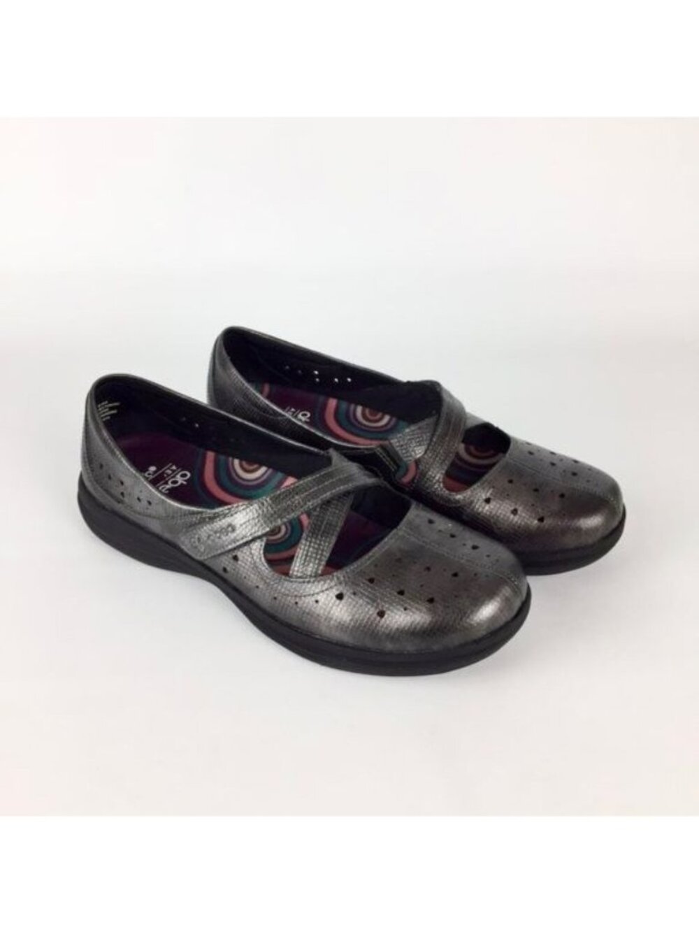 Abeo Womens Ciji Pewter Gray Leather Mary Jane Loafers Flat Comfort Shoes sz 10